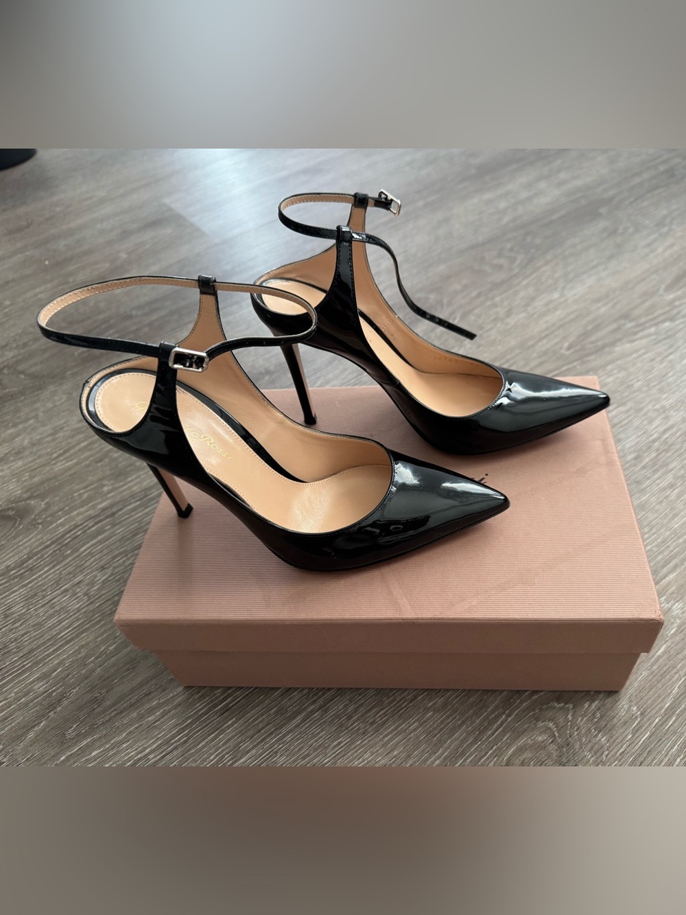 Gianvito Rossi Black Patent Pointed-Toe Ankle-Strap Heels - Picture 2 of 12